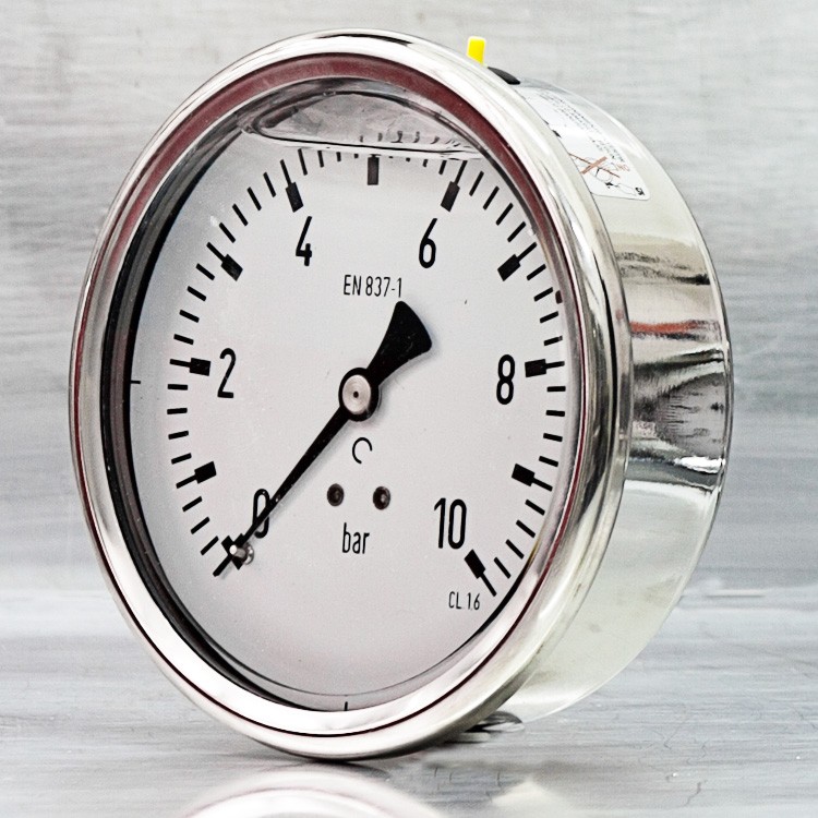 Pressure Gauge 0-12 bar SS Ø63mm, Glycerine filled, ¼" back connection